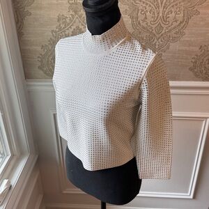 Guess by Marciano White stretchy Rhinestone Crop mock T-neck Blouse Size Small